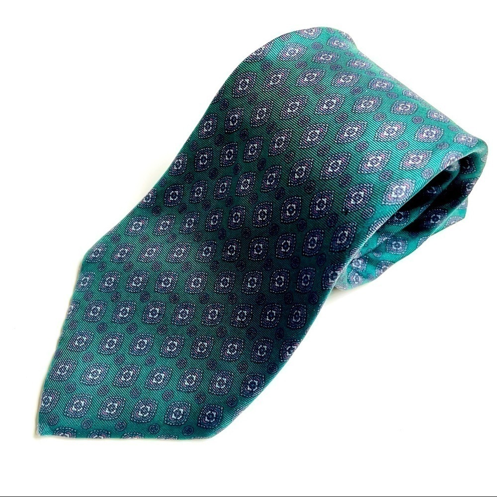 Christian Dior Hunter Green Geometric Pattern Vintage Necktie All Silk